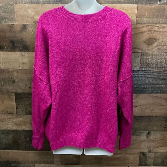 Vince Camuto Sweater Euphoria Crew Neck Drop Shoulder Fuchsia Pink Heather XL - Picture 10 of 11